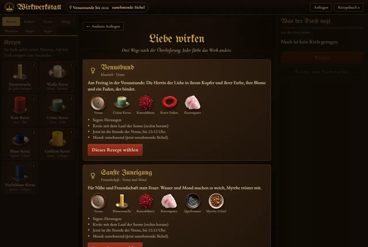Rezeptvorschläge für das Anliegen Liebe