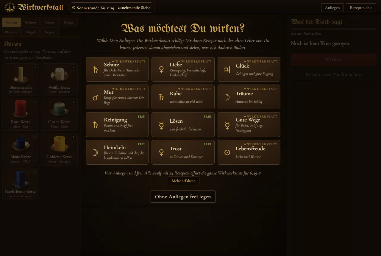 Die Startauswahl mit zwölf Anliegen